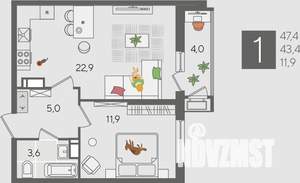 1-к квартира, вторичка, 47м2, 19/24 этаж