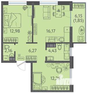 2-к квартира, вторичка, 56м2, 6/9 этаж