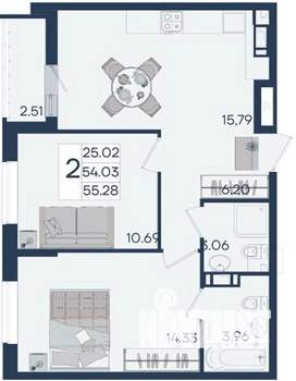 2-к квартира, вторичка, 55м2, 11/18 этаж