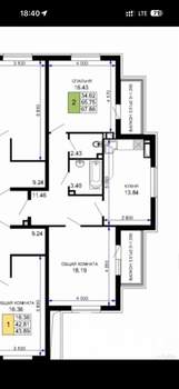 2-к квартира, сданный дом, 74м2, 15/15 этаж