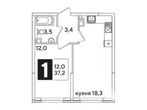 1-к квартира, вторичка, 37м2, 3/16 этаж