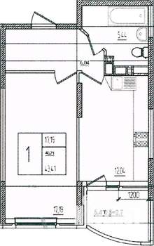 1-к квартира, вторичка, 43м2, 5/16 этаж