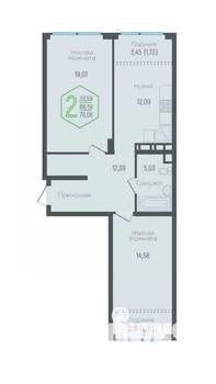 2-к квартира, вторичка, 68м2, 21/24 этаж