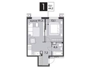 1-к квартира, вторичка, 44м2, 12/18 этаж