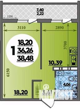 1-к квартира, строящийся дом, 38м2, 9/16 этаж