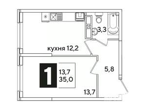 1-к квартира, вторичка, 35м2, 10/16 этаж
