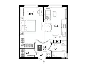 1-к квартира, вторичка, 40м2, 3/16 этаж
