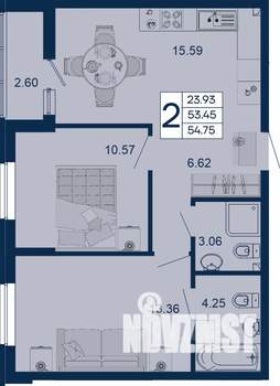 2-к квартира, вторичка, 55м2, 2/18 этаж