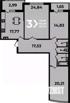 3-к квартира, вторичка, 108м2, 9/19 этаж