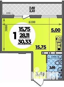 Студия квартира, строящийся дом, 30м2, 10/16 этаж