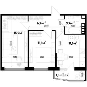 2-к квартира, строящийся дом, 51м2, 1/9 этаж