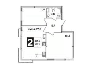 2-к квартира, вторичка, 59м2, 14/16 этаж