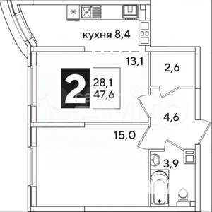 1-к квартира, вторичка, 48м2, 8/16 этаж