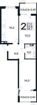 2-к квартира, вторичка, 59м2, 2/4 этаж