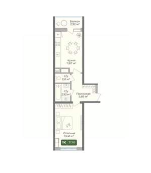 1-к квартира, вторичка, 38м2, 7/10 этаж