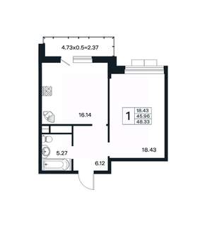 1-к квартира, вторичка, 48м2, 1/10 этаж
