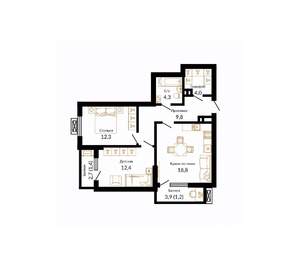 2-к квартира, вторичка, 64м2, 13/15 этаж
