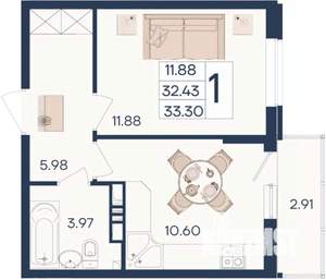 1-к квартира, вторичка, 33м2, 3/18 этаж