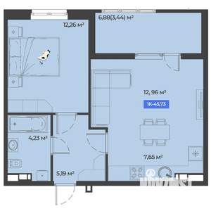 1-к квартира, вторичка, 46м2, 2/5 этаж