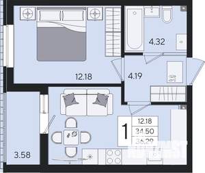 1-к квартира, вторичка, 36м2, 2/8 этаж