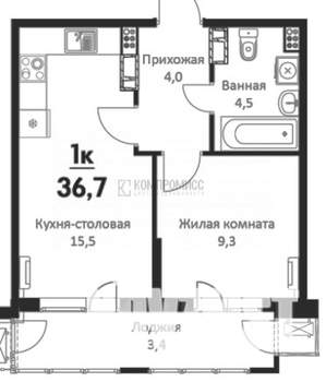 1-к квартира, вторичка, 37м2, 13/25 этаж