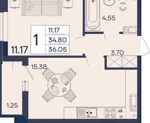 1-к квартира, вторичка, 36м2, 5/18 этаж