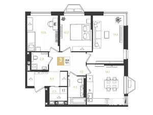 3-к квартира, строящийся дом, 72м2, 8/9 этаж