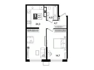 1-к квартира, вторичка, 48м2, 12/16 этаж