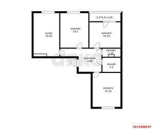 3-к квартира, вторичка, 68м2, 1/19 этаж