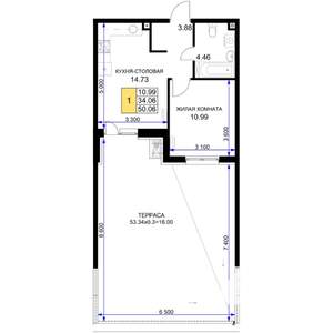 1-к квартира, вторичка, 50м2, 3/18 этаж