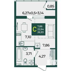 Студия квартира, вторичка, 27м2, 2/18 этаж