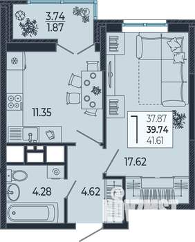 1-к квартира, вторичка, 40м2, 2/21 этаж