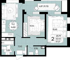 2-к квартира, вторичка, 57м2, 3/18 этаж