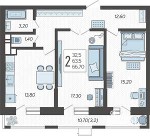 2-к квартира, строящийся дом, 68м2, 11/12 этаж