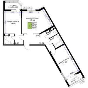2-к квартира, строящийся дом, 77м2, 11/18 этаж