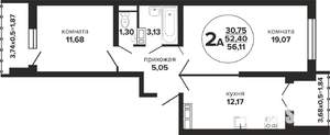 2-к квартира, вторичка, 56м2, 2/24 этаж