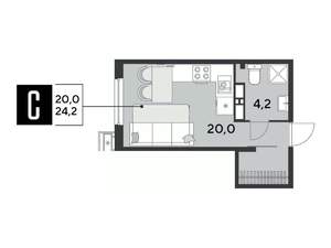 Студия квартира, строящийся дом, 24м2, 15/18 этаж