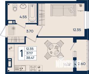 1-к квартира, вторичка, 38м2, 3/18 этаж