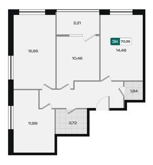 3-к квартира, вторичка, 70м2, 2/18 этаж