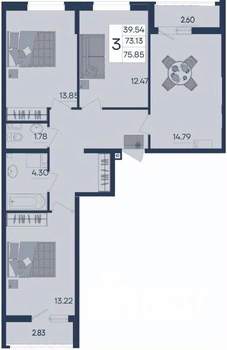 3-к квартира, вторичка, 76м2, 8/18 этаж