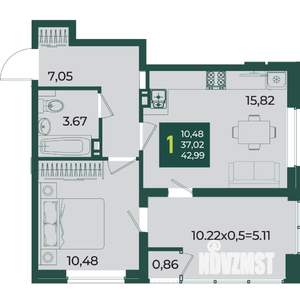 1-к квартира, вторичка, 43м2, 8/18 этаж