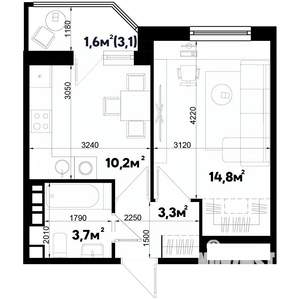 1-к квартира, строящийся дом, 34м2, 1/9 этаж