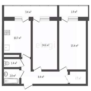 2-к квартира, вторичка, 55м2, 12/24 этаж