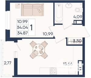 1-к квартира, вторичка, 35м2, 12/18 этаж