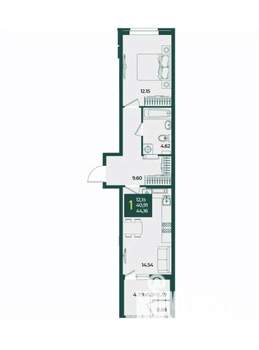 1-к квартира, вторичка, 44м2, 11/18 этаж