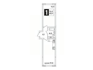 1-к квартира, вторичка, 44м2, 12/16 этаж