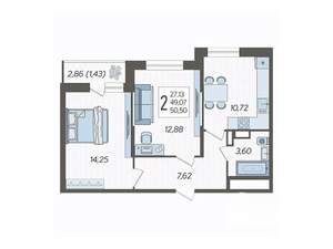 2-к квартира, вторичка, 51м2, 15/16 этаж