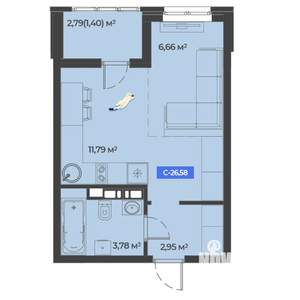 Студия квартира, вторичка, 27м2, 4/5 этаж