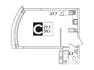 Студия квартира, вторичка, 35м2, 11/16 этаж