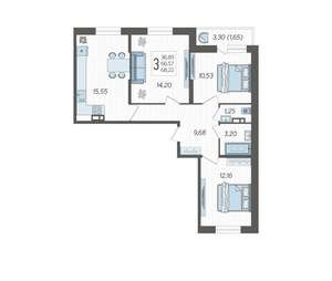 3-к квартира, вторичка, 68м2, 6/12 этаж